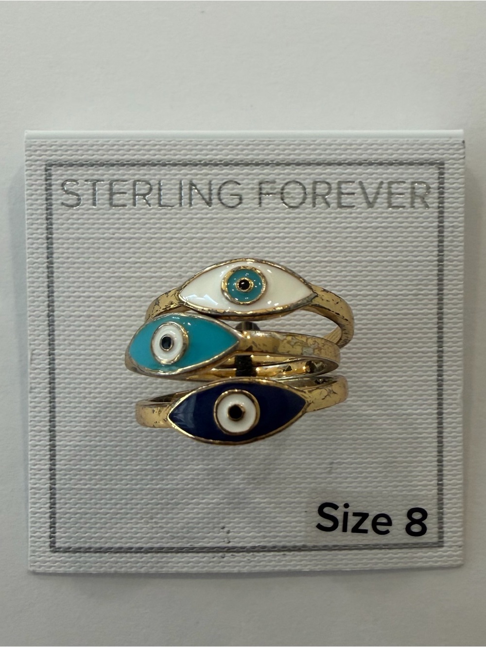Gold-Tone Evil Eye Stackable Ring - White, Turquoise, Navy